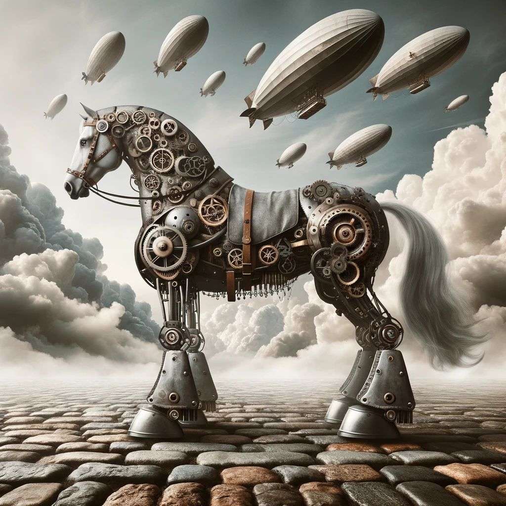 a horse, digital art, steampunk